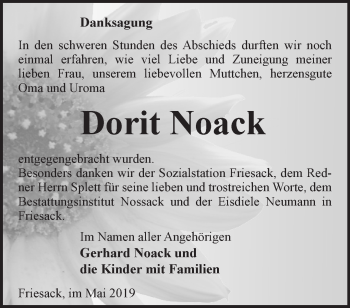 Traueranzeige von Dorit Noack von Märkische Oderzeitung