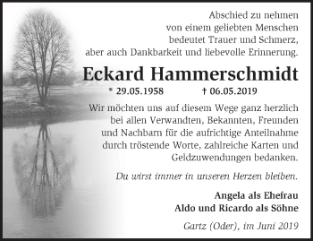 Traueranzeige von Eckard Hammerschmidt von Märkische Oderzeitung