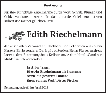 Traueranzeige von Edith Riechelmann von Märkische Oderzeitung