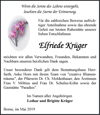 Traueranzeige von Elfriede Krüger von Märkische Oderzeitung