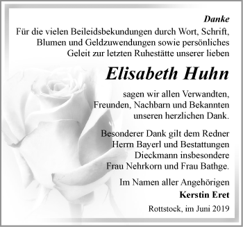 Traueranzeige von Elisabeth Huhn von Märkische Oderzeitung