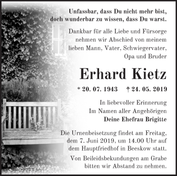 Traueranzeige von Erhard Kietz von Märkische Oderzeitung