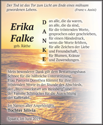 Traueranzeige von Erika Falke von Märkische Oderzeitung