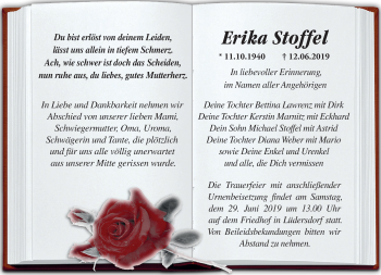 Traueranzeige von Erika Stoffel von Märkische Oderzeitung