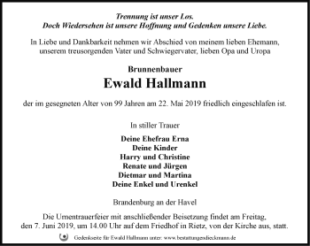 Traueranzeige von Ewald Hallmann von Märkische Oderzeitung