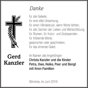 Traueranzeige von Gerd Kanzler von Märkische Oderzeitung