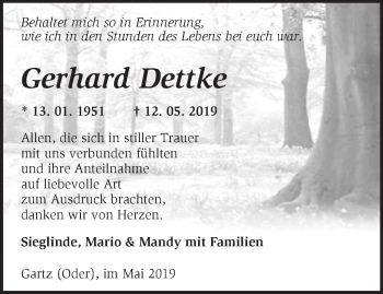 Traueranzeige von Gerhard Dettke von Märkische Oderzeitung