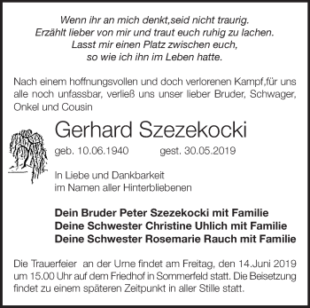 Traueranzeige von Gerhard Szezekocki von Märkische Oderzeitung