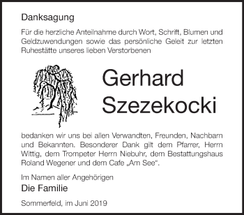 Traueranzeige von Gerhard Szezekocki von Märkische Oderzeitung