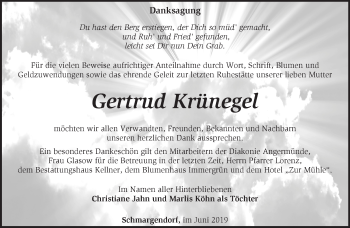 Traueranzeige von Gertrud Krünegel von Märkische Oderzeitung