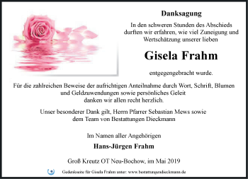 Traueranzeige von Gisela Frahm von Märkische Oderzeitung