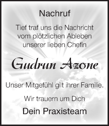 Traueranzeige von Gudrun Azone von Märkische Oderzeitung