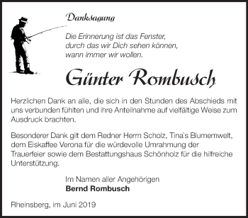 Traueranzeige von Günter Rombusch von Märkische Oderzeitung