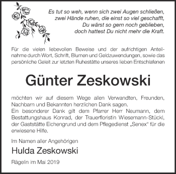 Traueranzeige von Günter Zeskowski von Märkische Oderzeitung