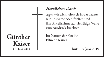 Traueranzeige von Günther Kaiser von Märkische Oderzeitung