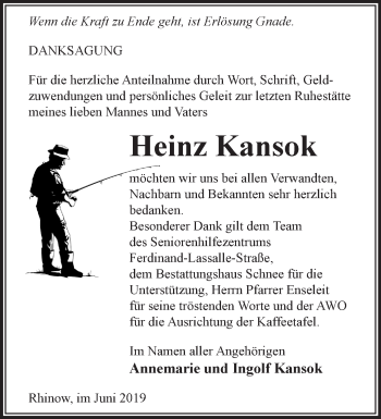 Traueranzeige von Heinz Kansok von Märkische Oderzeitung