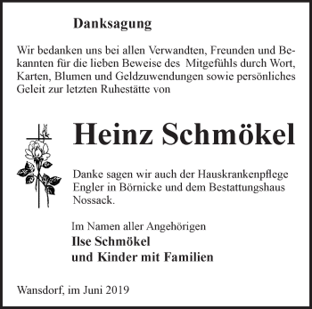 Traueranzeige von Heinz Schmökel von Märkische Oderzeitung