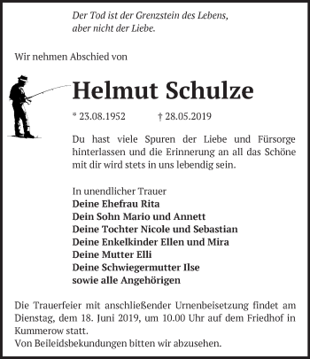 Traueranzeige von Helmut Schulze von Märkische Oderzeitung