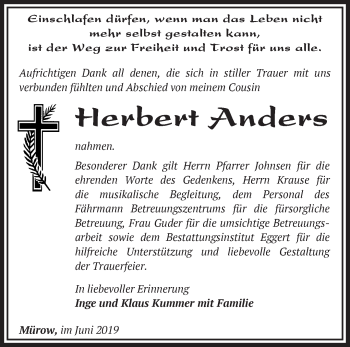 Traueranzeige von Herbert Anders von Märkische Oderzeitung