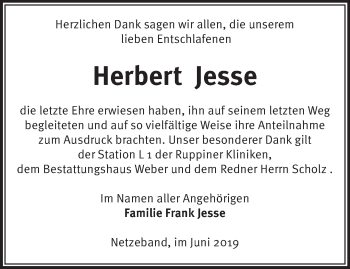 Traueranzeige von Herbert Jesse von Märkische Oderzeitung