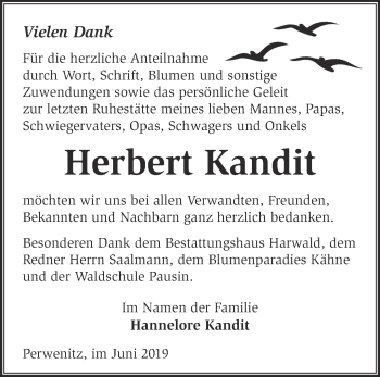 Traueranzeige von Herbert Kandit von Märkische Oderzeitung