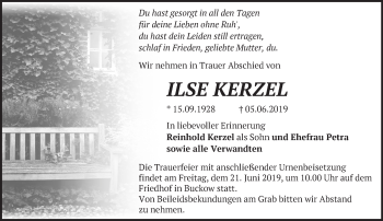 Traueranzeige von Ilse Kerzel von Märkische Oderzeitung