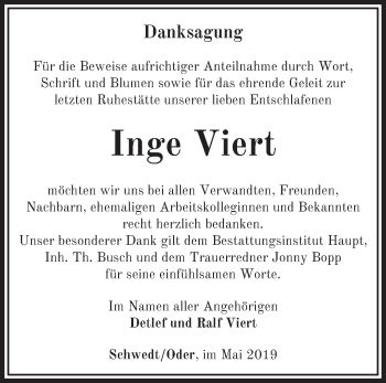 Traueranzeige von Inge Viert von Märkische Oderzeitung