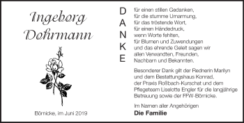 Traueranzeige von Ingeborg Dohrmann von Märkische Oderzeitung