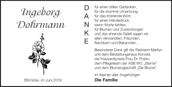 Traueranzeige von Ingeborg Dohrmann von Märkische Oderzeitung