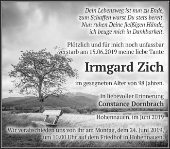 Traueranzeige von Irmgard Zich von Märkische Oderzeitung