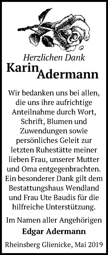 Traueranzeige von Karin Adermann von Märkische Oderzeitung