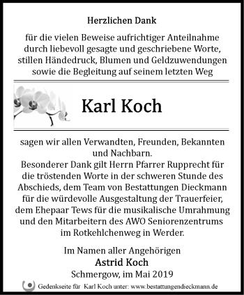 Traueranzeige von Karl Koch von Märkische Oderzeitung