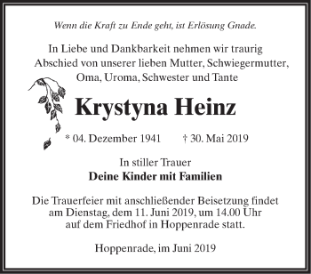 Traueranzeige von Krystyna Heinz von Märkische Oderzeitung