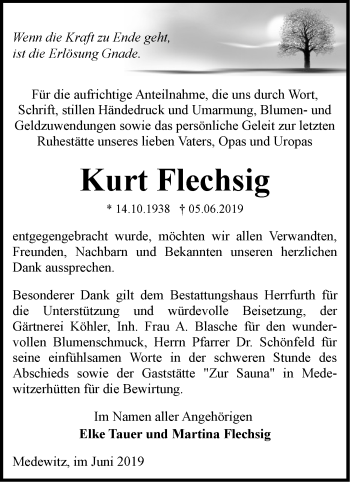 Traueranzeige von Kurt Flechsig von Märkische Oderzeitung