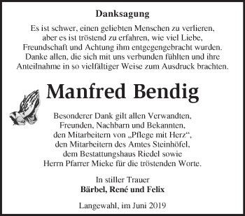 Traueranzeige von Manfred Bendig von Märkische Oderzeitung