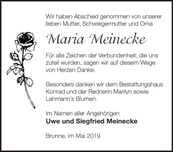 Traueranzeige von Maria Meinecke von Märkische Oderzeitung