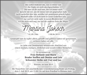 Traueranzeige von Martina Joksch von Märkische Oderzeitung