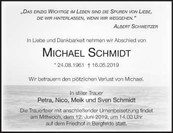 Traueranzeige von Michael Schmidt von Märkische Oderzeitung