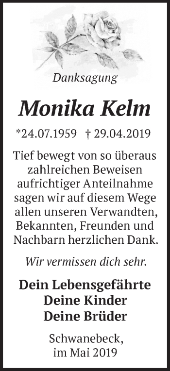 Traueranzeige von Monika Kelm von Märkische Oderzeitung