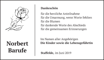 Traueranzeige von Norbert Barufe von Märkische Oderzeitung