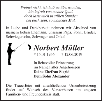 Traueranzeige von Norbert Müller von Märkische Oderzeitung