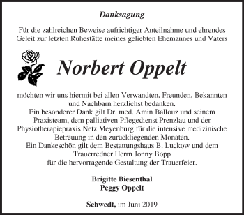 Traueranzeige von Norbert Oppelt von Märkische Oderzeitung