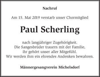 Traueranzeige von Paul Scherling von Märkische Oderzeitung