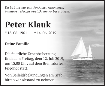 Traueranzeige von Peter Klauk von Märkische Oderzeitung