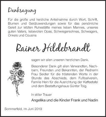 Traueranzeige von Rainer Hildebrandt von Märkische Oderzeitung