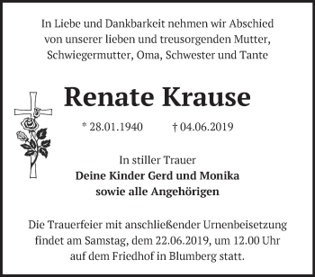 Traueranzeige von Renate Krause von Märkische Oderzeitung