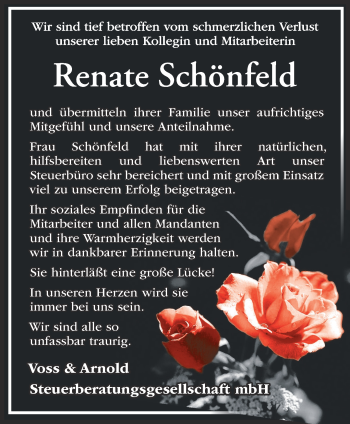 Traueranzeige von Renate Schönfeld von Märkische Oderzeitung