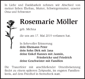 Traueranzeige von Rosemarie Möller von Märkische Oderzeitung