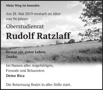 Traueranzeige von Rudolf Ratzlaff von Märkische Oderzeitung