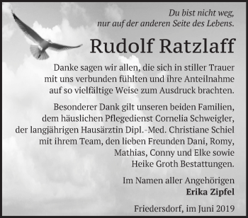 Traueranzeige von Rudolf Ratzlaff von Märkische Oderzeitung